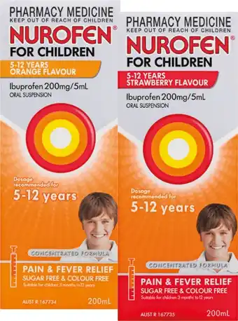 Soul Pattinson Chemist Nurofen for Children 5-12 Years Orange or Strawberry Flavour 200ml offer