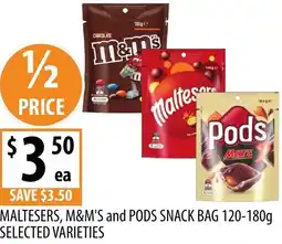 Supabarn Maltesers, m&m's and pods snack bag offer