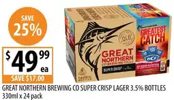 Supabarn Great northern brewing co super crisp lager 3.5% bottles offer