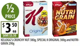 Supabarn Kellogg's crunchy nut 380g, special k original and nutrigrain offer