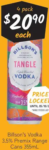 Cellarbrations Billson's Vodka 3.5% Premix Range Cans offer