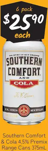 Cellarbrations Southern Comfort & Cola 4.5% Premix Range Cans offer