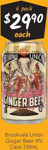 Cellarbrations Brookvale Union Ginger Beer 4% Cans offer