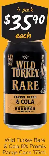 Cellarbrations Wild Turkey Rare & Cola 8% Premix Range Cans offer