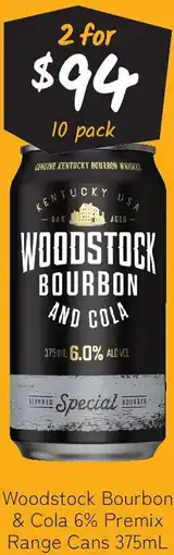 Cellarbrations Woodstock Bourbon & Cola 6% Premix Range Cans offer