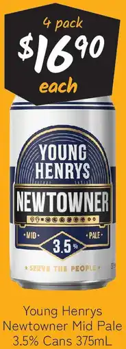 Cellarbrations Young Henrys Newtowner Mid Pale 3.5% Cans offer