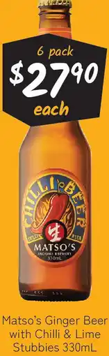 Cellarbrations Matso's Ginger Beer with Chilli & Lime Stubbies offer