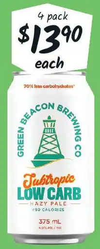 Cellarbrations Green Beacon Subtropic Low Carb Hazy Pale offer