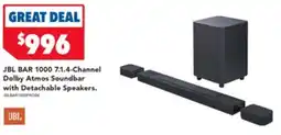 Harvey Norman JBL BAR 1000 7.1.4-Channel Dolby Atmos Soundbar with Detachable Speakers. offer