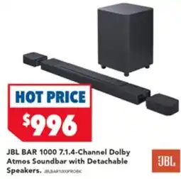 Harvey Norman JBL BAR 1000 7.1.4-Channel Dolby Atmos Soundbar with Detachable Speakers offer
