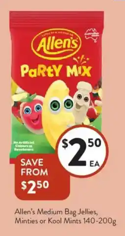 Foodworks Allen's Medium Bag Jellies, Minties or Kool Mints offer