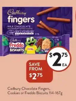 Foodworks Cadbury Chocolate Fingers, Cookies or Freddo Biscuits offer
