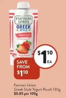Foodworks Farmers Union Greek Style Yogurt Pouch offer