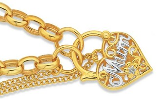 9ct Gold 19cm Solid Belcher Diamond Mum Padlock Bracelet