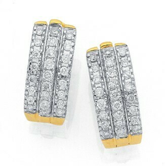 Prouds 9ct Gold Diamond Three Row Huggie Earrings offer