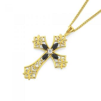 Prouds 9ct Gold Sapphire Cross Pendant offer