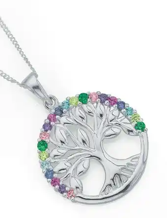 Prouds Sterling Silver Multi-Colour Rainbow CZ Tree of Life Pendant offer