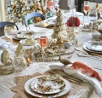 Myer Heritage Luxe Poinsettia Dinnerware and Ambrose Gold Rim Glassware offer