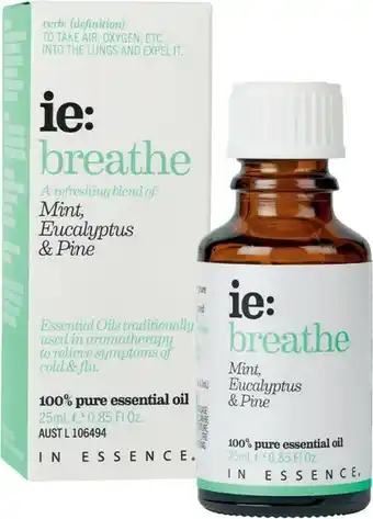 Priceline IN ESSENCE ie: Breathe Essential Oil Blend 25mL offer