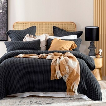 Pillow Talk Chunky Waffle Charcoal Quilt Cover Set by M.U.S.E. offer