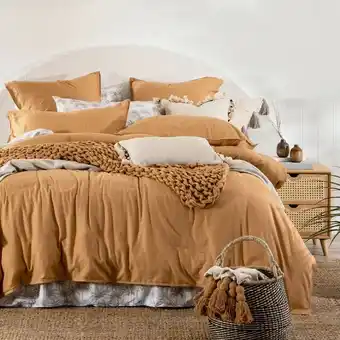 Pillow Talk Washed Linen Look Biscuit Quilt Cover Set by Habitat offer
