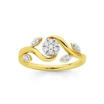 Angus & Coote 9ct Gold Diamond Flower & Leaf Ring offer