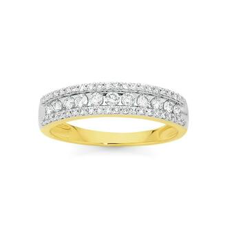 Angus & Coote 9ct Gold Diamond Three Row Band offer