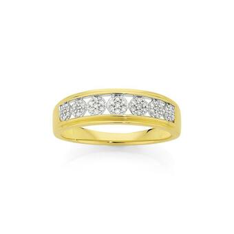9ct Gold Diamond Cluster Band