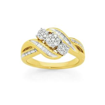 Angus & Coote 9ct Gold Diamond Trilogy Swirl Ring offer