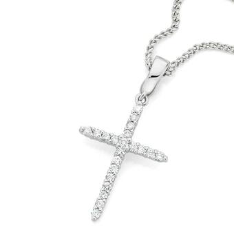 Angus & Coote 9ct White Gold Diamond Cross Pendant offer
