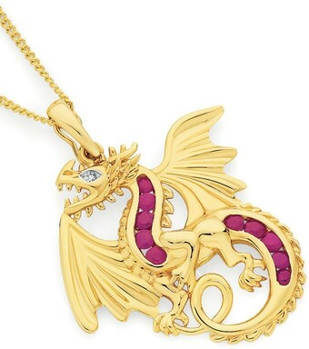 Angus & Coote 9ct Gold Ruby & Diamond Flying Dragon Pendant offer