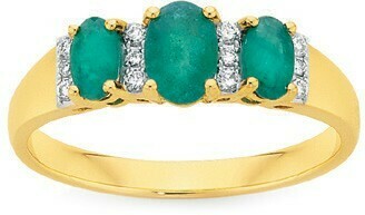 Angus & Coote 9ct Gold Emerald & Diamond Trilogy Ring offer