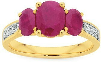 Angus & Coote 9ct Gold Ruby & Diamond Trilogy Ring offer