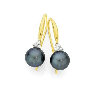 Angus & Coote 9ct Gold Cultured Tahitian Pearl & Diamond Shepherd Hook Earrings offer