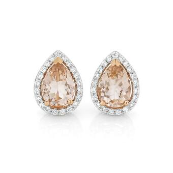 Angus & Coote 9ct Rose Gold Morganite & Diamond Stud Earrings offer