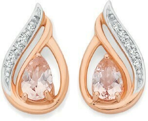 Angus & Coote 9ct Rose Gold Morganite & Diamond Earrings offer