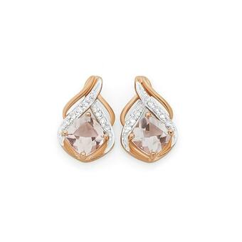 Angus & Coote 9ct Rose Gold Morganite & Diamond Stud Earrings offer
