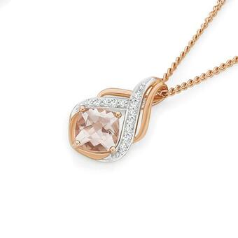 Angus & Coote 9ct Rose Gold Morganite & Diamond Pendant offer