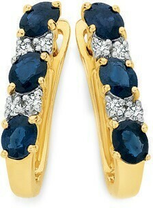 Angus & Coote 9ct Gold Natural Sapphire & Diamond Hoop Earrings offer
