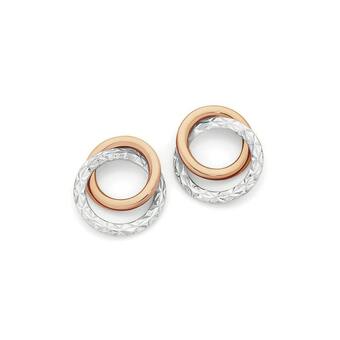 Angus & Coote 9ct Rose Gold Two Tone Double Circle Stud Earrings offer