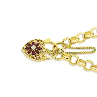 9ct Gold 19cm Solid Belcher with Diamond & Created Ruby Padlock Bracelet