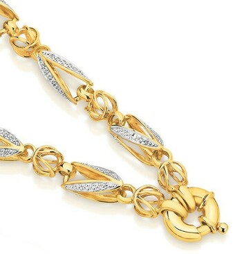 Angus & Coote 9ct Gold Two Tone 19cm Solid Tulip Link Bolt Ring Bracelet offer