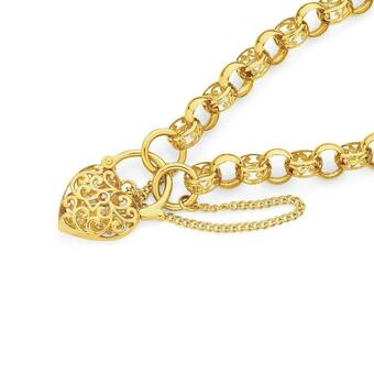 Angus & Coote 9ct Gold 19cm Solid Filigree Padlock Bracelet offer