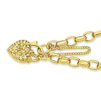 Angus & Coote 9ct Gold Two Tone 19cm Solid Belcher with Diamond Leaf Padlock Bracelet offer