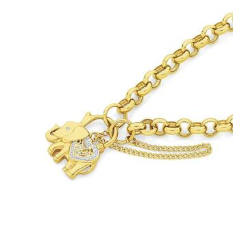 Angus & Coote 9ct Gold 19cm Solid Belcher Diamond Padlock Bracelet offer