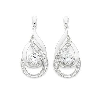 Angus & Coote Sterling Silver Double Loop Cubic Zirconia Drop Earrings offer