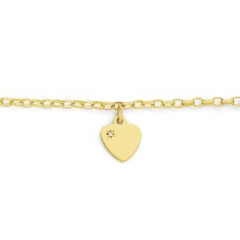 Angus & Coote 9ct Gold 16.5cm Solid Oval Belcher Diamond Heart Charm Bracelet offer