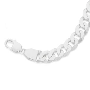 Sterling Silver Men's 21cm Diamond Cut Flat Curb Bracelet