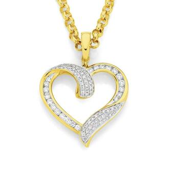 Angus & Coote 9ct Gold Diamond Round Brilliant Cut Open Heart Pendant offer