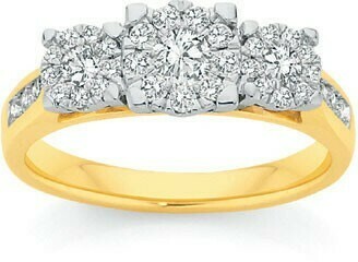 Angus & Coote 9ct Gold Diamond Cluster Trilogy Ring offer